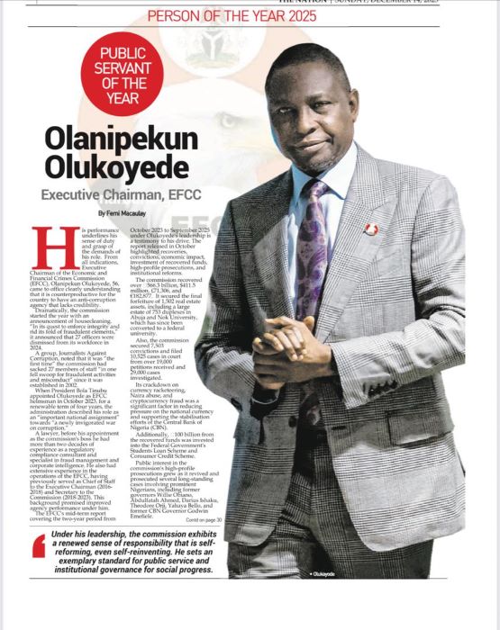 OLUKOYEDE NAMED THE NATION