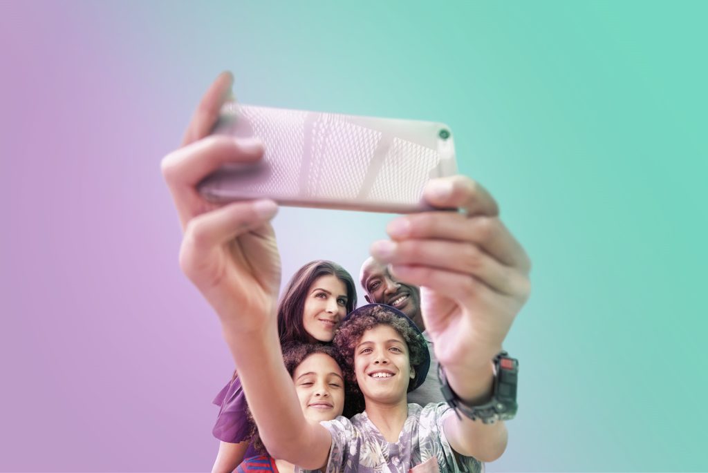 family taking selfie